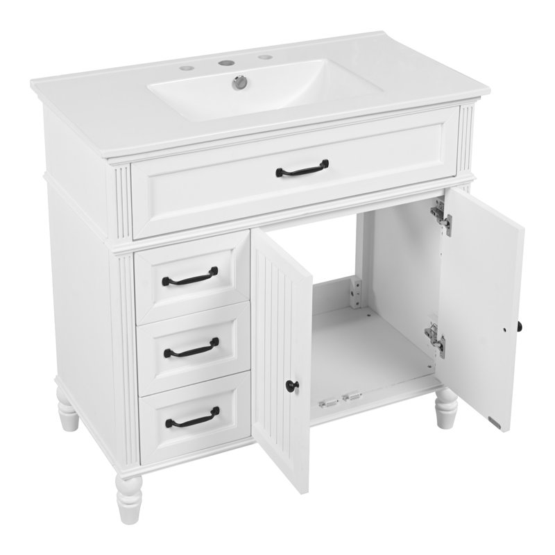 Meuble-lavabo noir avec tiroirs 36 po, Blanc