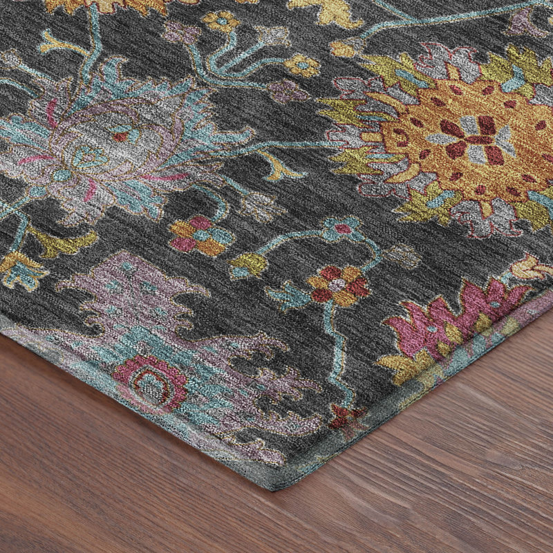 Tapis damassé de qualité supérieure Mayfield AMF2288, 5 pi x 7 pi 6 po, Noir