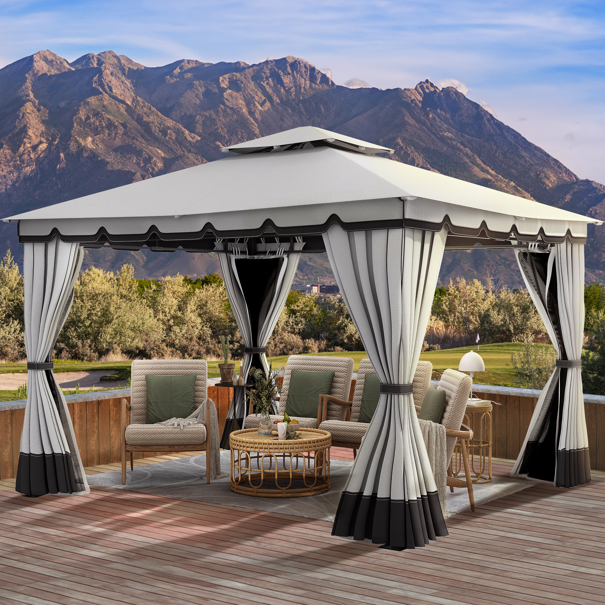 YITAHOME 10 Ft. W x 12 Ft. D Soft Roof Gazebos Steel Patio Gazebo