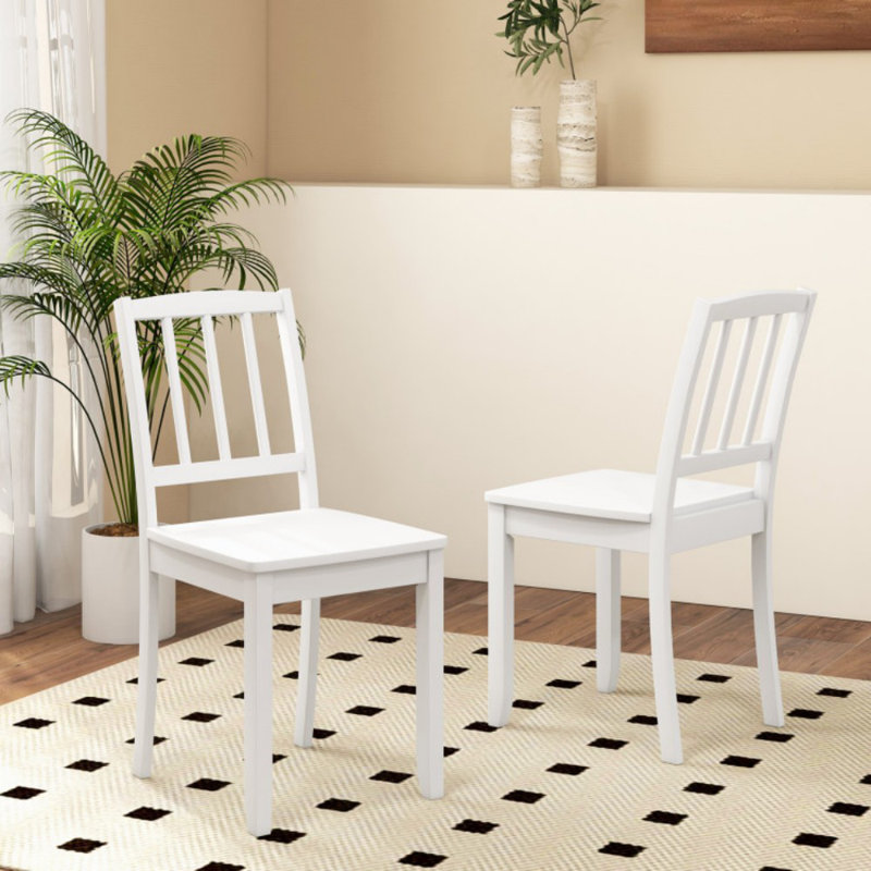 Ensemble de 2 chaises de cuisine en bois sans accoudoirs avec pieds en bois d'hévéa, Blanc
