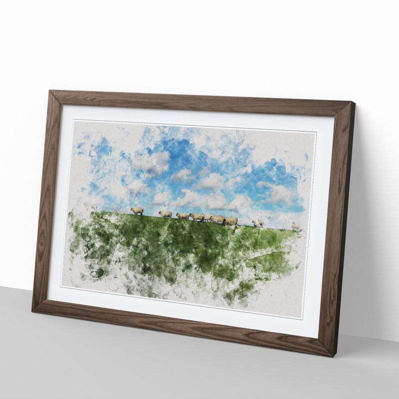 Flock of Sheep Vol.4 - Picture Frame Graphic Art, 48cm H x 65cm W x 2cm D, Walnut Framed