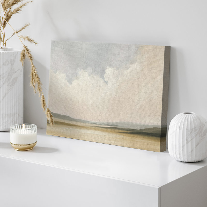 «Soft Cloudy Horizon», reproduction d'art sur toile - décor abstrait pastel neutre pour le salon ou la chambre à coucher