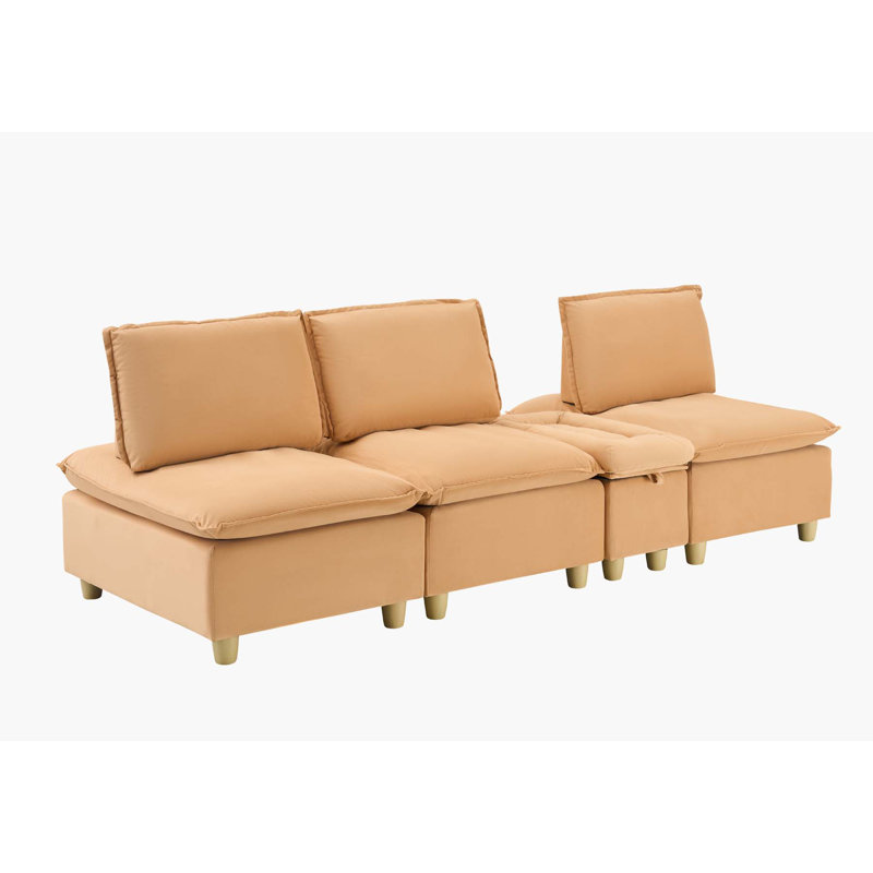 Comfortable Three-Seater Sofa with Storage and Adjustable Backrest for Relaxation, Light Brown