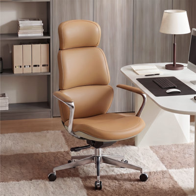  Fauteuil de direction en cuir véritable, fauteuil de bureau ergonomique pivotant, fauteuil de bureau inclinable et inclinable, alu