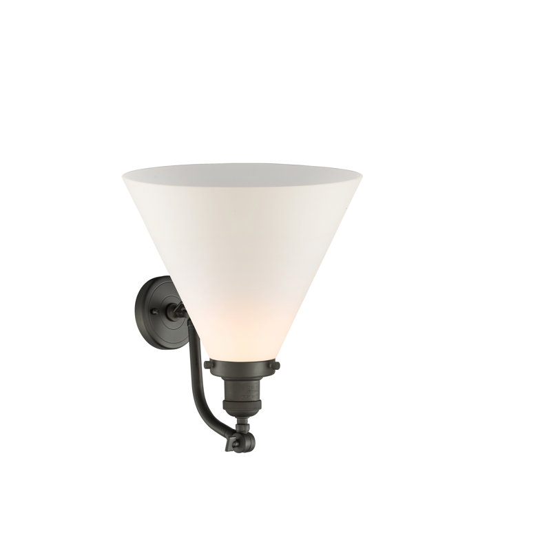 Applique murale 1 lumière Cone, Bronze frotté à l'huile, Blanc mat, Ampoule incandescente rétro 60 watts