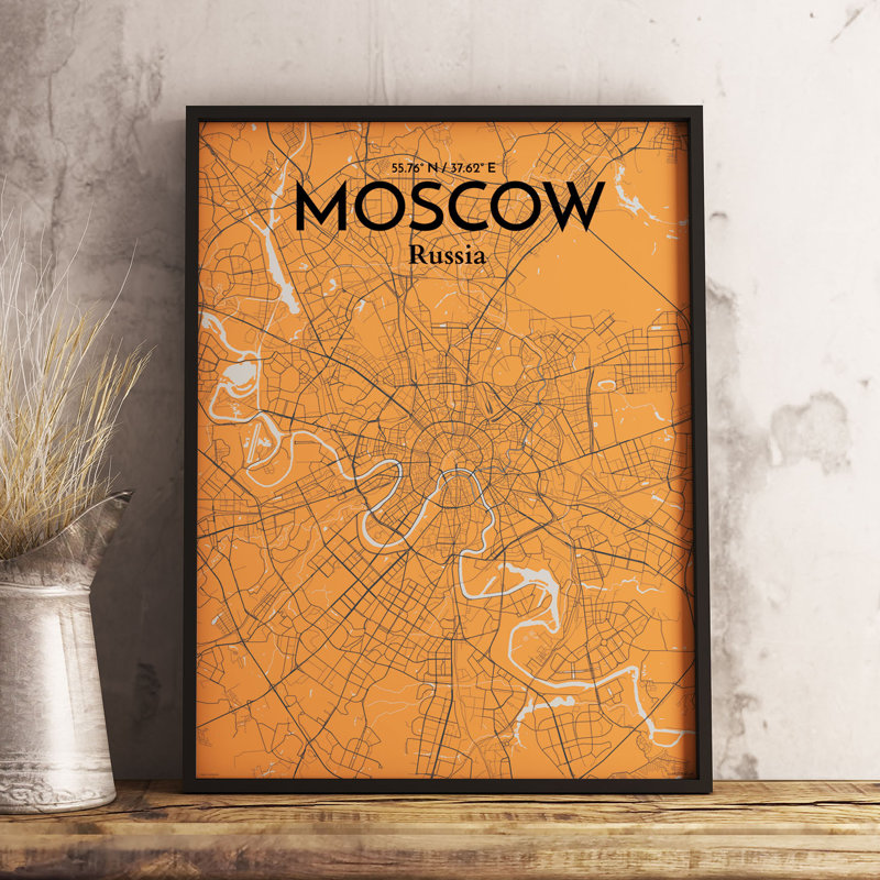 Moscow City Map - Unframed Graphic Art Print on Paper, Orange/White/Black, 43.2cm H x 27.9cm W x 0.1cm D