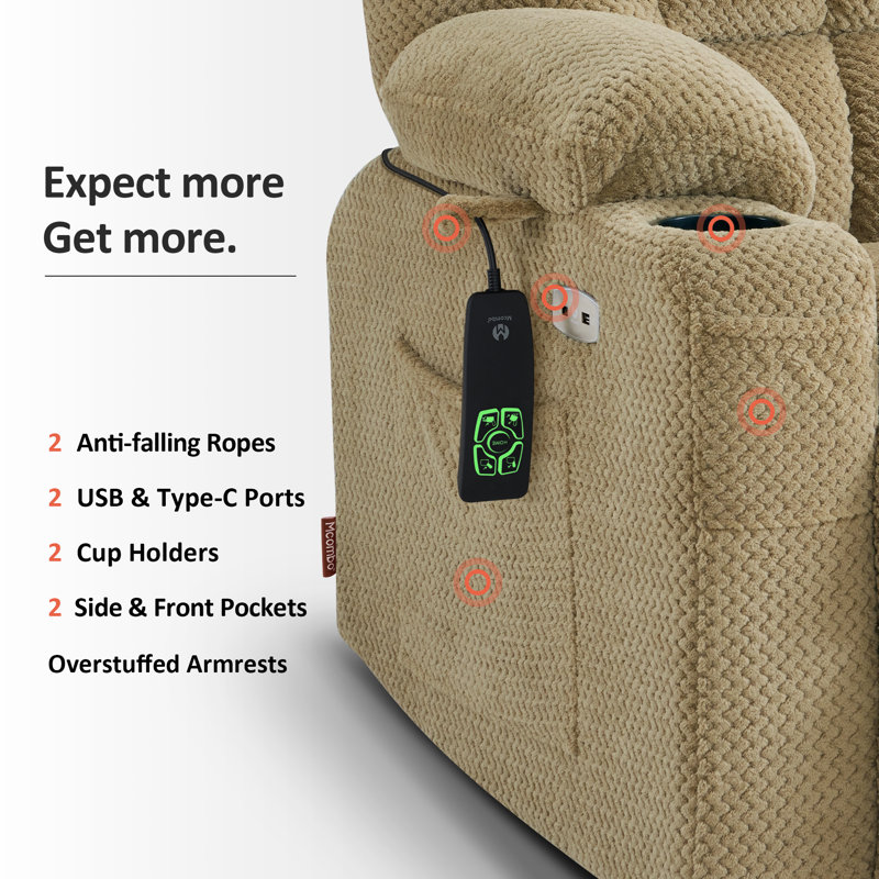 Large Dual Motor Power Lift Recliner Infinite Position with Massage and Heat for Tall People, Fabric, Beige