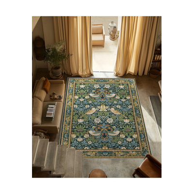 Tapis multicolore multicolore à motif floral et oiseau lavable à la machine