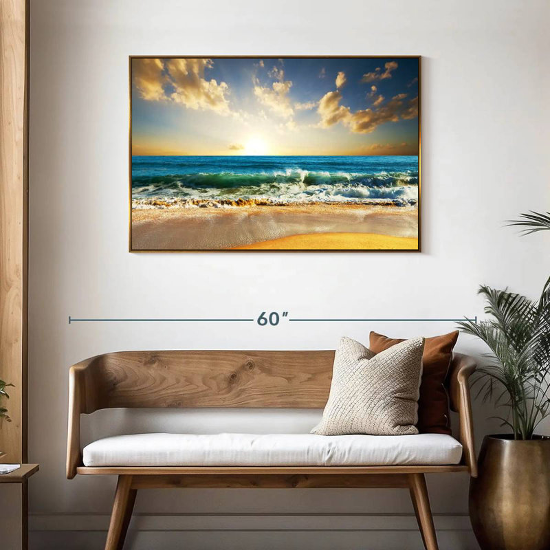 Coucher de soleil sur l'océan, Cadre flottant doré, 43 po x 29 po