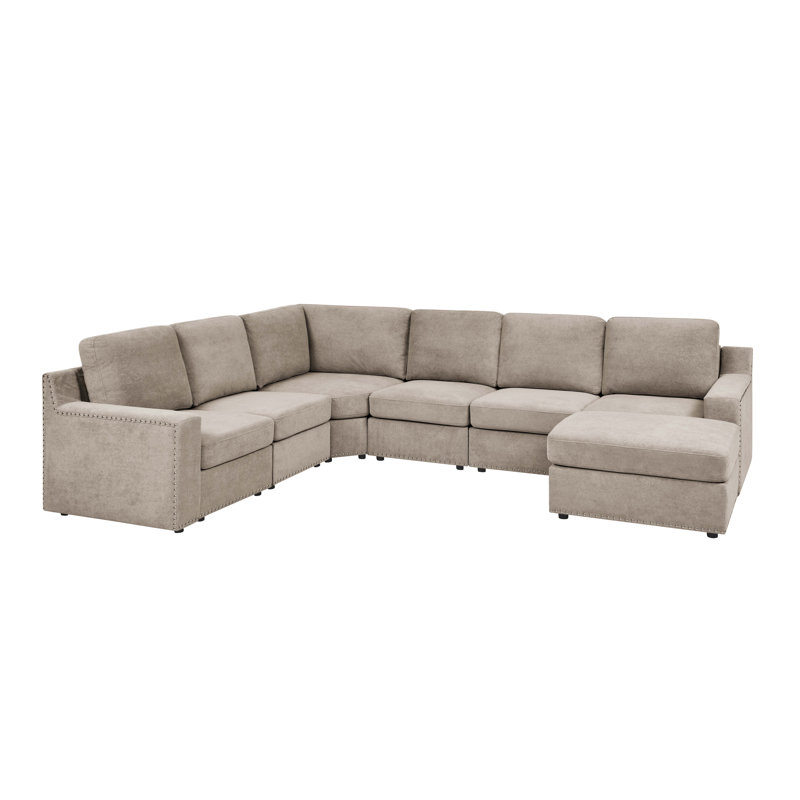 Ruriko Upholstered L-Shaped Sectional Reversible, Camel Polyester Blend