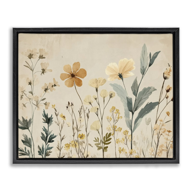 Cadre flottant Free Flowers Foliage, design par Petal Prints Design, Noir, H 17 po x l 21 po