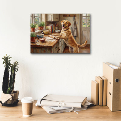 «Labrador Retriever In The Kitchen» par Rich Monet, art mural sur toile, 18 po x 12 po