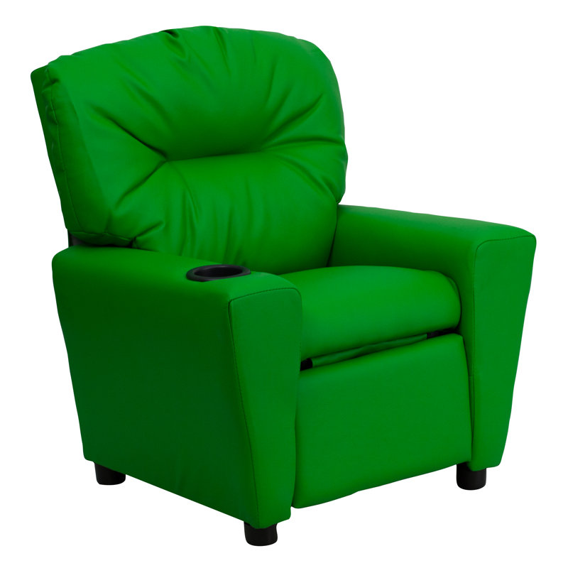 Contemporary Kids Recliner with Cup Holder, Vinyl - Green
