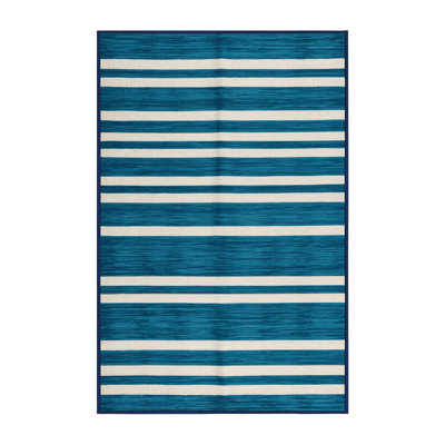 Machine Washable Horizontal Stripes Blue Area Rug