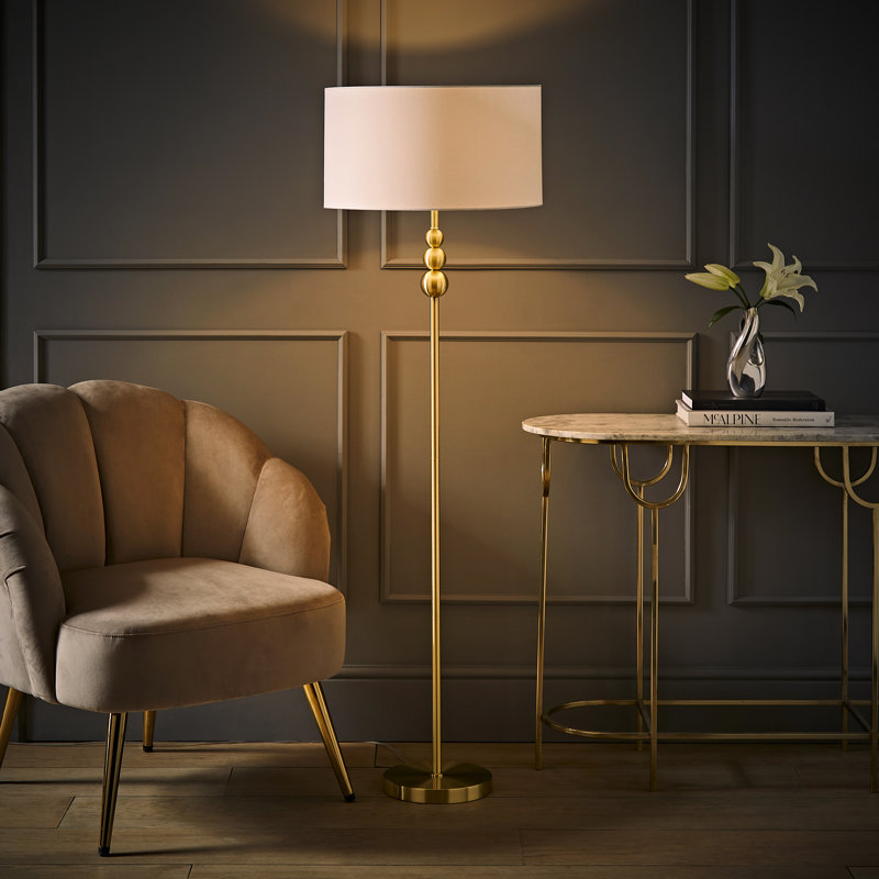Randalia 145cm Traditional Floor Lamp, Brushed Gold, White