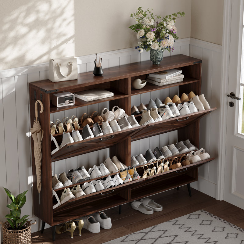Tomoye Farmhouse Shoe Cabinet with 4 Drawers, Brown