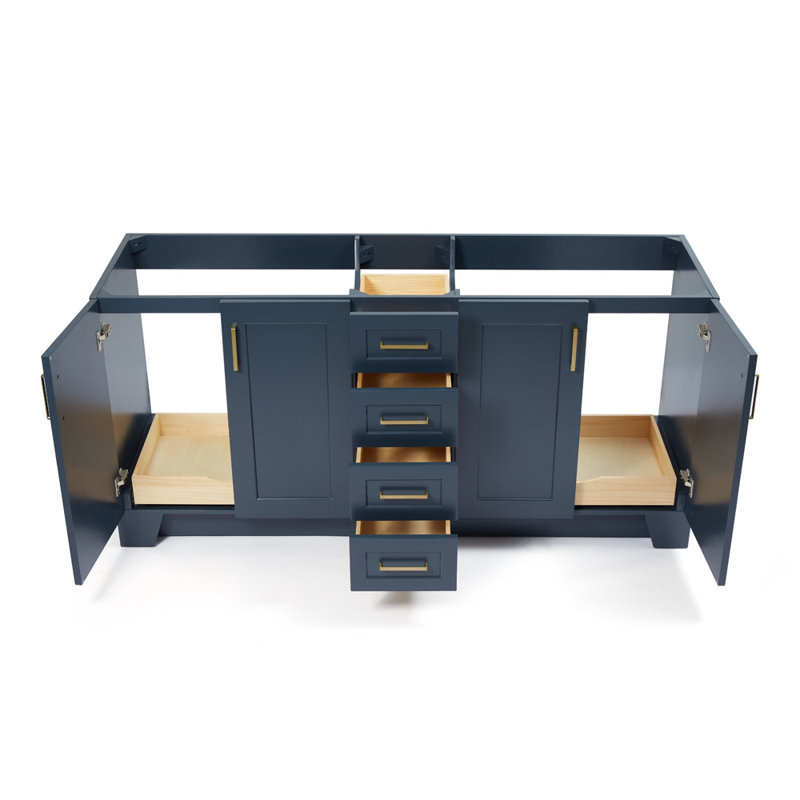 73 IN.  Single Bathroom Vanity, Rectangular, Midnight Blue, Black Quartz