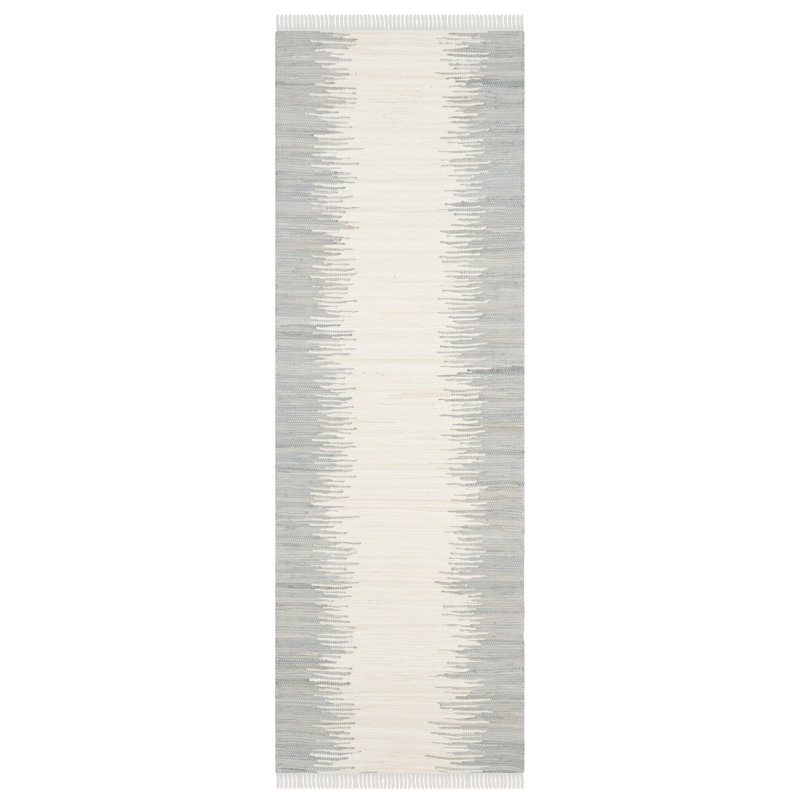 Tapis gris rayé 100% coton tissé à plat à la main Cayman, Tapis de couloir 2 pi 3 po x 6 pi