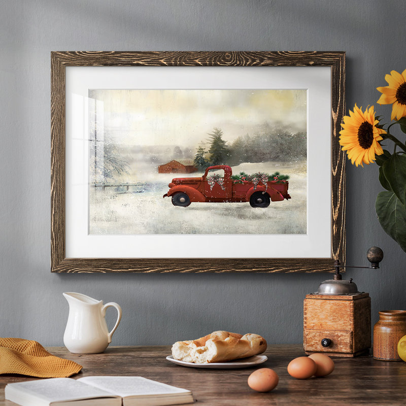 Red Barn Winter, H 14 po x l 20 po x P 1,5 po, Noyer