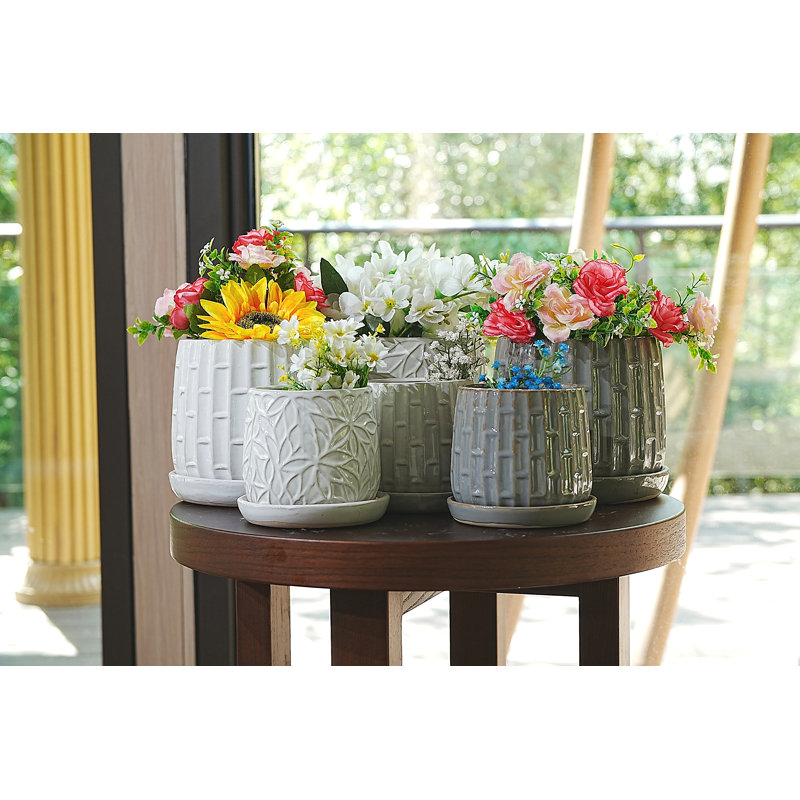 Ensemble de 2 pots de fleurs en céramique, pot à fleurs moderne 7 ", Gris