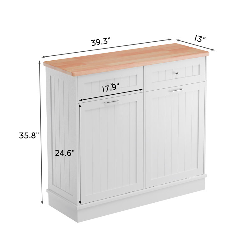 Havant Double Tilt Out Trash Cabinet 20 Gallons Wooden Free Standing(Not include trash can), White
