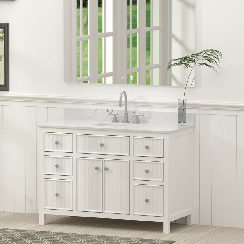 Ensemble de meuble-lavabo simple 48 po avec plateau en bois massif, 48"