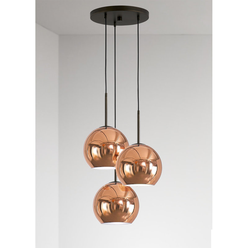 Luminaire suspendu en verre Shynar Globe, Cuivre poli, Bronze foncé