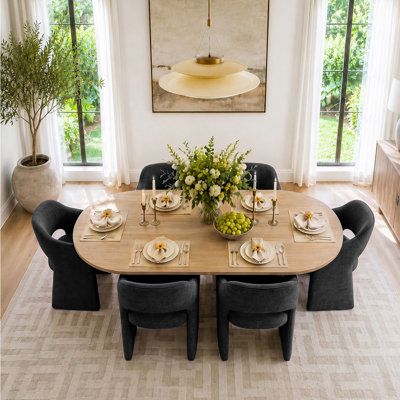 6 - Person Dining Table Sets With Oval Table & 6 Fabric Upholstered Armchairs
