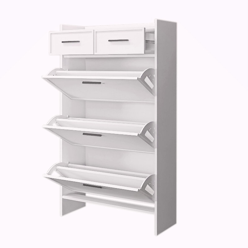 Armoire à chaussures 3 portes avec 2 tiroirs et espace ouvert pour chaussures en PVC