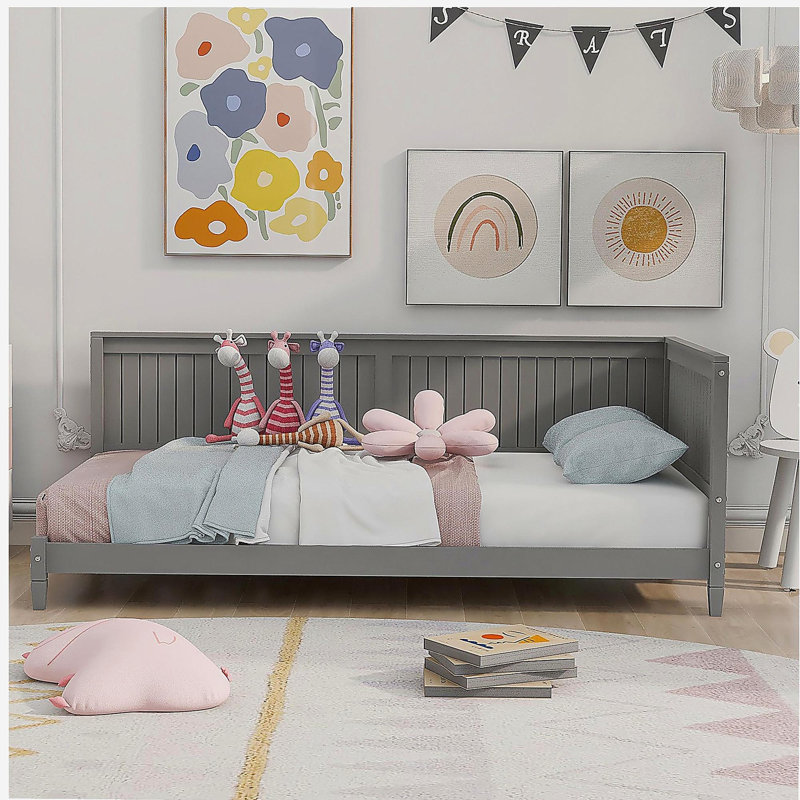Twin Size Wood Daybed/Sofa Bed, Grey, 30.7" H x 79.8" W x 41.9" D