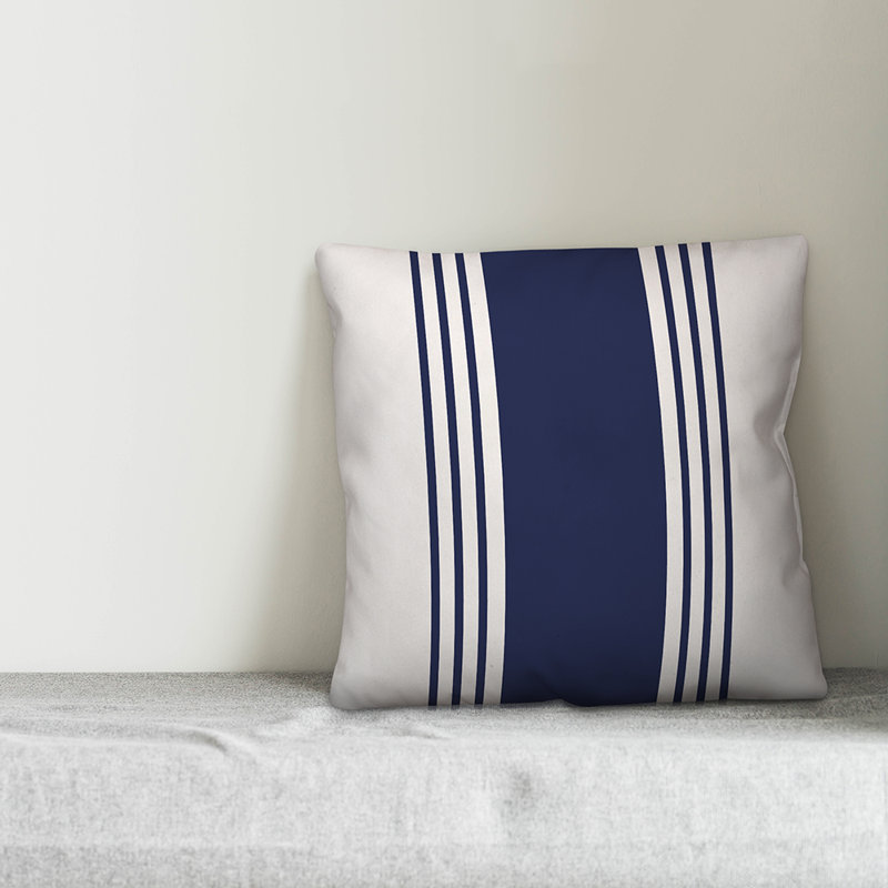 Coussin Farmhouse, 20 po x 20 po, Blanc / bleu marine, Pas de bourre