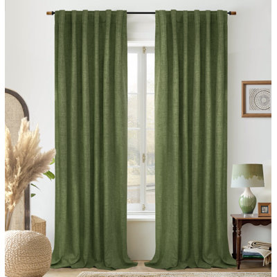 100% Blackout Linen Textured  Curtains Farmhouse Thermal Insulated Pocket Back Tab Full Light Blocking 2 Panel