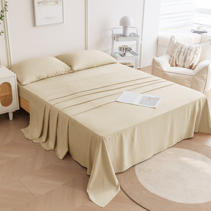 Soft Silky Cooling Sheet Set, Beige, Queen Sheet Set with 2 Pillowcases