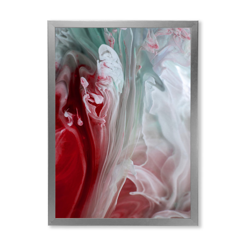 Art mural liquide en rouge et vert - décoration murale moderne en toile, Cadre photo argenté, H 36 po x l 24 po x P 1 po