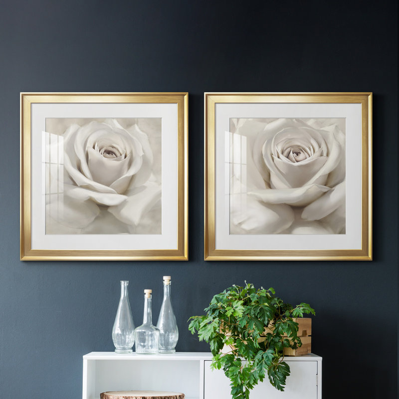«Dreamy I», ensemble de 2 reproductions d'art encadrées, H 17,5 po x l 35 po x P 1,5 po, Papier encadré doré, Doré