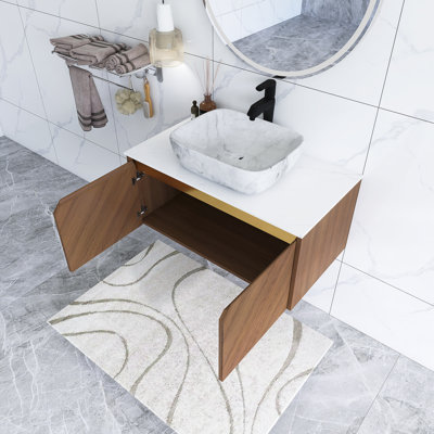 36" Wall Mounted Plywood Bathroom Vanity With Sink