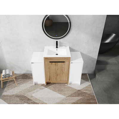 Meuble-lavabo autoportant avec lavabo en céramique et 2 armoires, porte, ensemble d'ornement moderne de 48 po et 2 charnières, accessoire