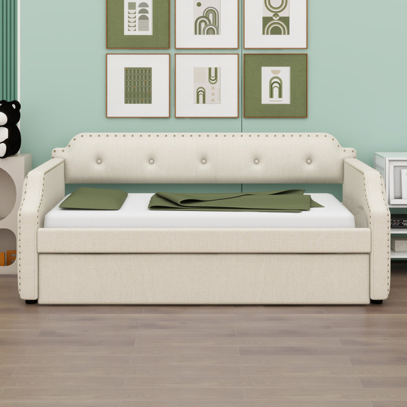 Lit de jour rembourré avec couchette, Beige