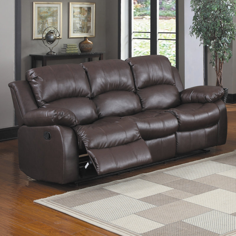 Pablo 83" Traditional Faux Leather Reclining Sofa with Zero Clearance Tab Pull Reclining, High-Density Foam over Pocket Coils & Removable Seat Backs