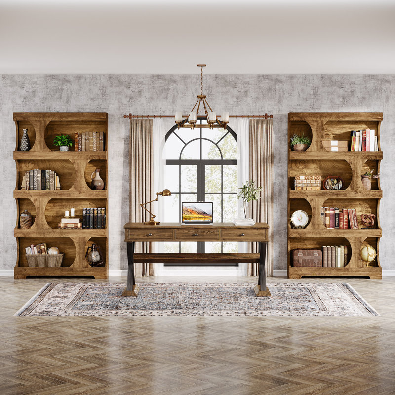 4-Tier Tall Bookcase, 70.9" Wooden Large Bookshelf, Jalal, Brown, 2