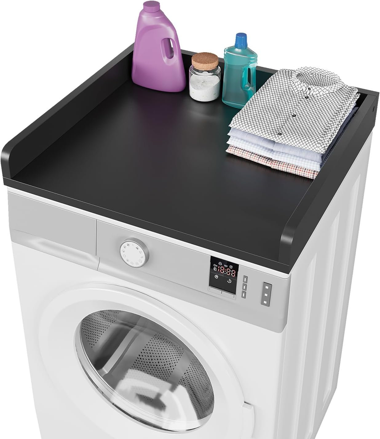Washer Dryer Top Countertop With Anti-Fall Guard, Waterproof Surface & Sturdy Wood Construction - Black