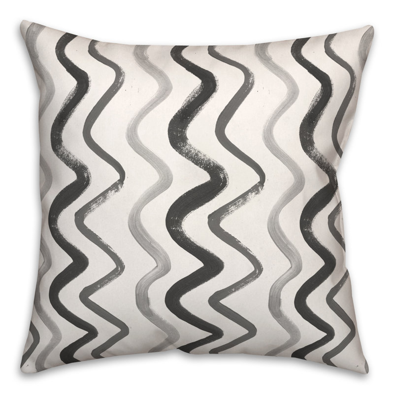 Coussin extérieur bleu et brun Squiggles, H 18 po x l 18 po, Noir / gris