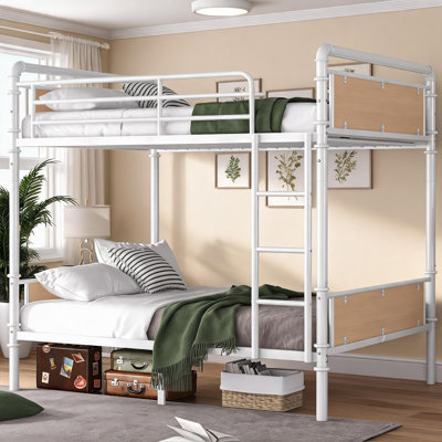 Cadre de lit industriel en métal blanc doux convertible lit simple superposé simple au-dessus de simple TG avec garde-corps pour adolescents, chambres et dortoirs