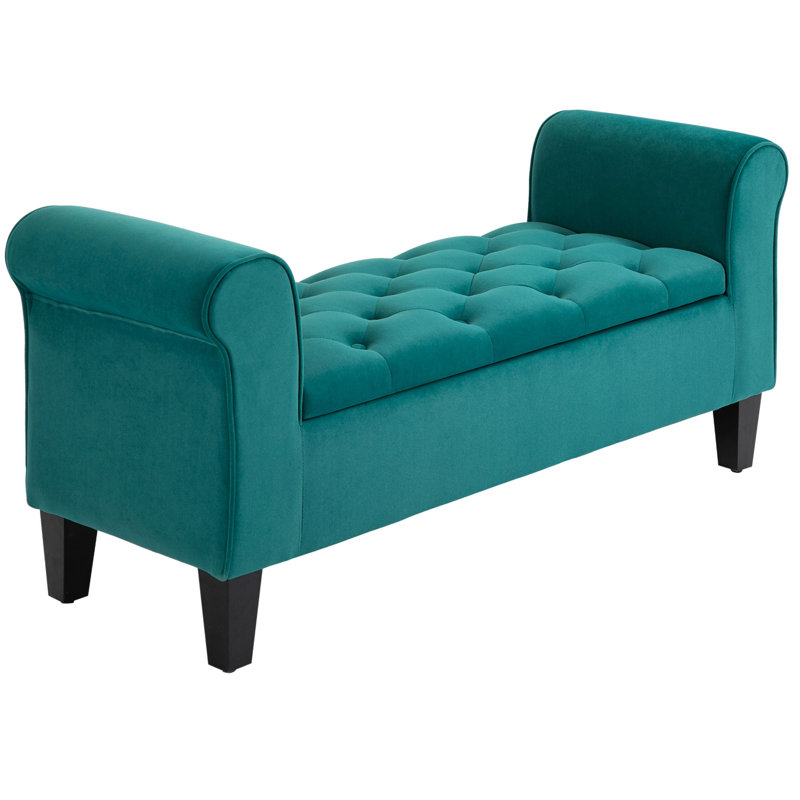 Banc avec repose-pieds capitonné et accoudoirs roulés, Corduroy - Green