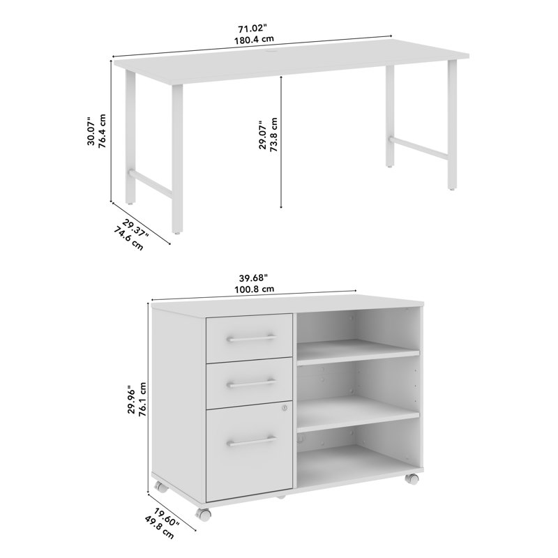 Bush Business Furniture Hustle 72W X 30D Computer Desk And Storage Cabinet With Drawers And Shelves, White