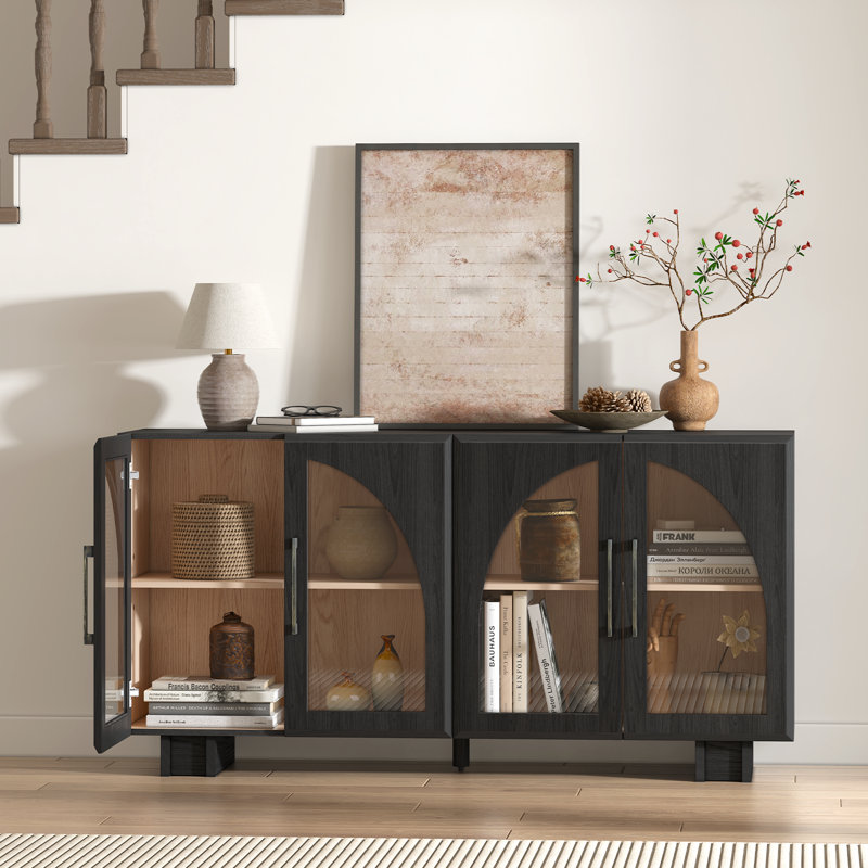 Buffet de 63 po avec rangement, armoire arquée avec tablettes réglables, crédence pour le salon, l'entrée et la cuisine, Noir
