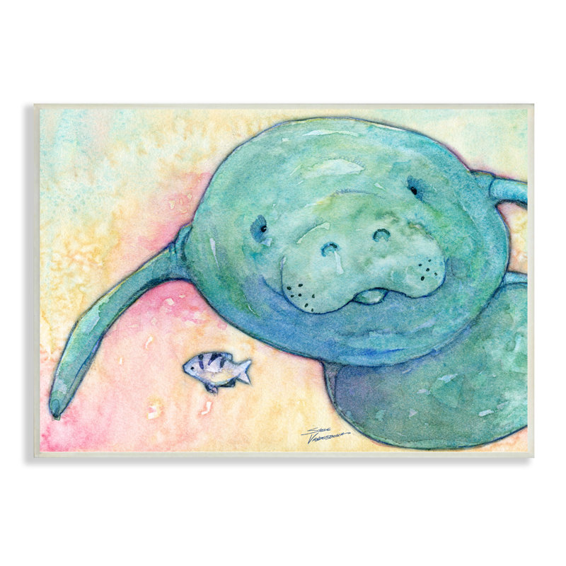 Lamantin souriant, faune aquatique, art arc-en-ciel par Steve Vanderbosh, H 13 po x l 19 po x P 0,5 po