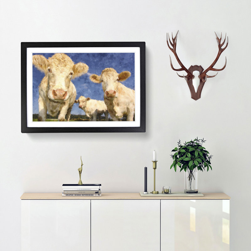 Three Dairy Cows - Picture Frame Graphic Art Print, 45cm H x 63cm W x 2cm D, Black Framed