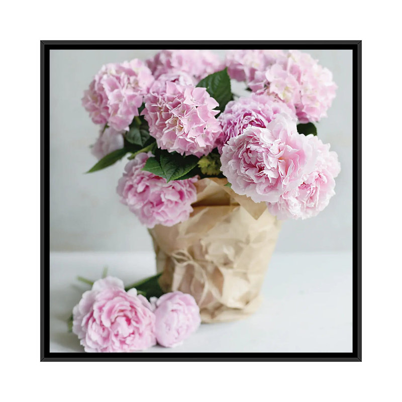 Pink Blooms by Sarah Gardner - Print on Canvas, Black Floater Frame, 66.04 cm H x 66.04 cm W