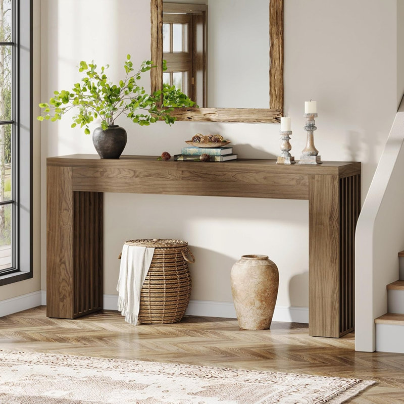 59" Farmhouse Console Table with Vertical Slat Legs